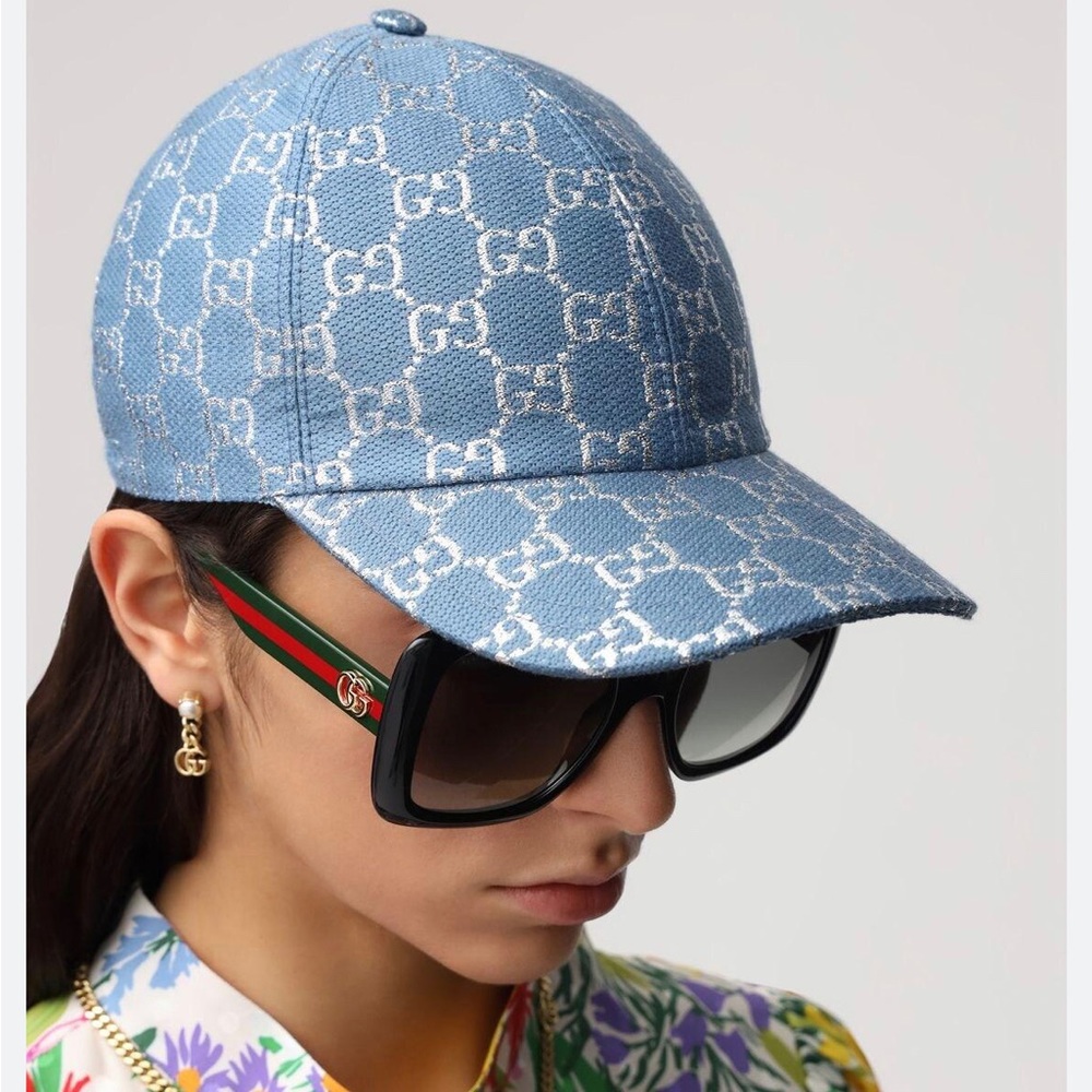 GUCCI Canvas Lame GG Monogram Baseball Hat M